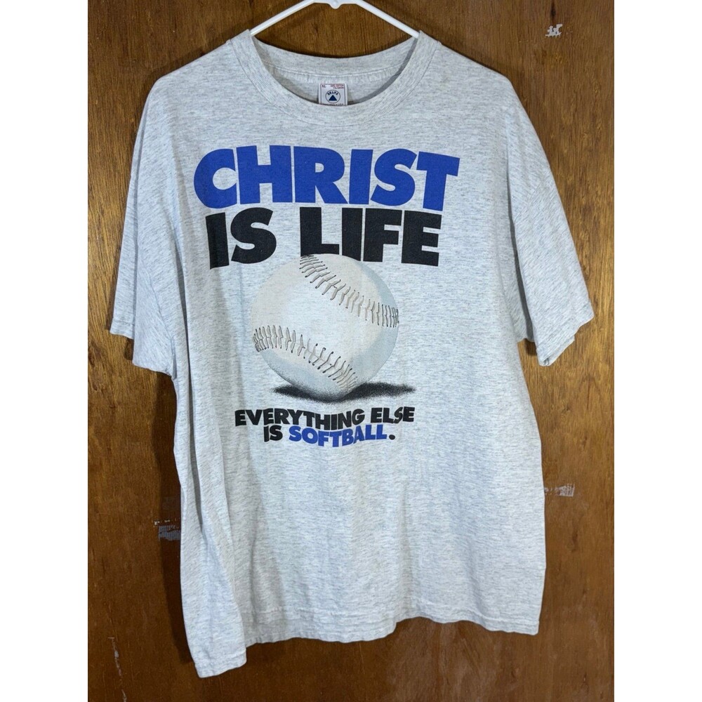 Vintage Christ Is Life Everything Else Is Softball Jesus Shirt XL Delta